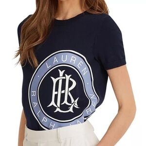 Lauren Ralph Lauren Navy and White thin sweater- small hole. Look through photos